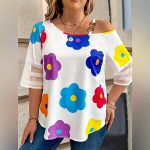 SHEIN Colorful Floral Off-Shoulder Blouse